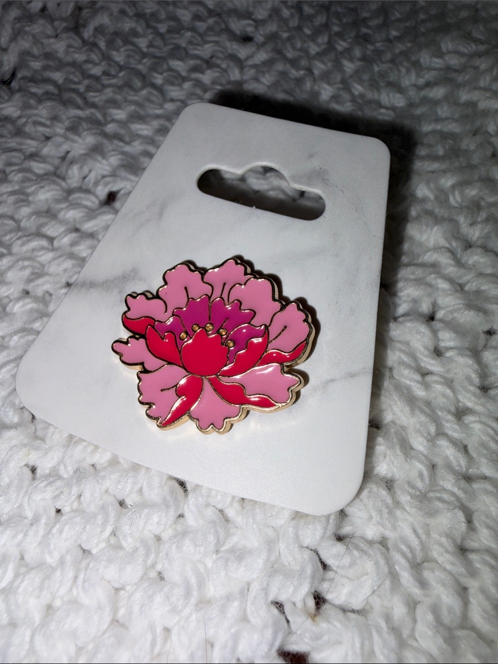 Pink Peony Floral Enamel Pin NWT